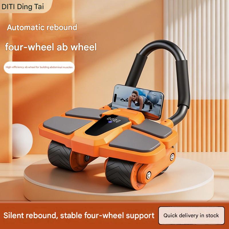 Four-Wheel Abdominal Wheel with Strong Rebound, Ab Roller for Core Workout, Anti-Slip Ab Trainer with Knee Mat & Phone Stand, Home Gym Fitness Equipment for Men & Women