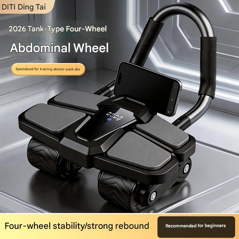 Four-Wheel Abdominal Wheel with Strong Rebound, Ab Roller for Core Workout, Anti-Slip Ab Trainer with Knee Mat & Phone Stand, Home Gym Fitness Equipment for Men & Women