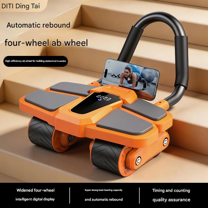 Four-Wheel Abdominal Wheel with Strong Rebound, Ab Roller for Core Workout, Anti-Slip Ab Trainer with Knee Mat & Phone Stand, Home Gym Fitness Equipment for Men & Women