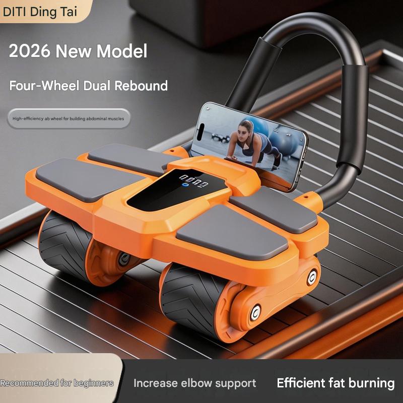Four-Wheel Abdominal Wheel with Strong Rebound, Ab Roller for Core Workout, Anti-Slip Ab Trainer with Knee Mat & Phone Stand, Home Gym Fitness Equipment for Men & Women
